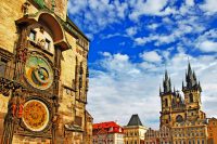 Prague, Czech Republic – view of square and astronomical clock