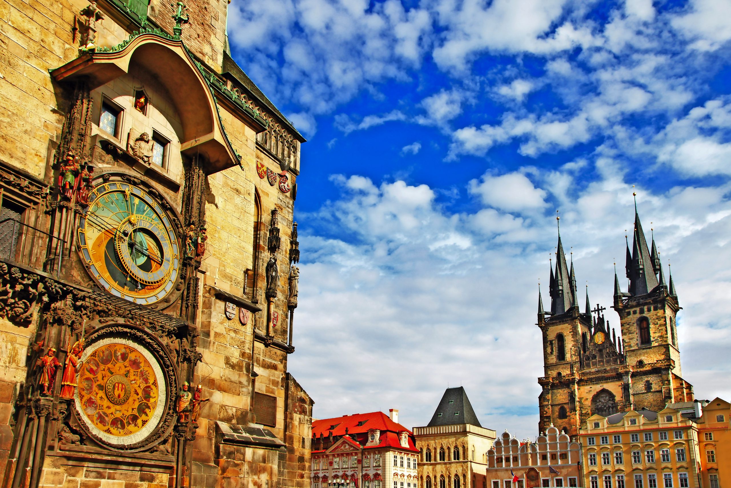 Prague, Czech Republic – view of square and astronomical clock