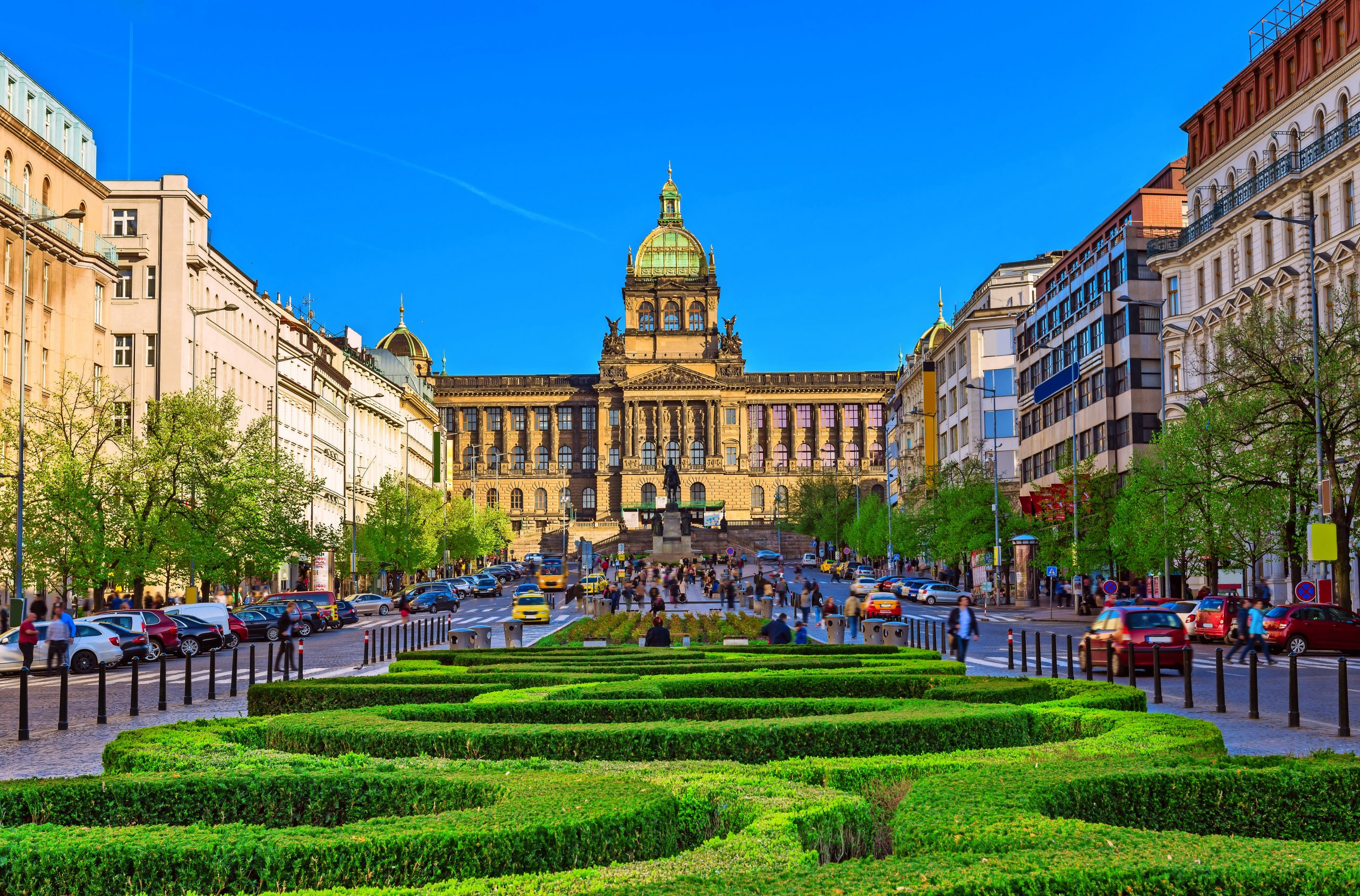 Wenceslas square and National Museum in Prague, Czech Republic
